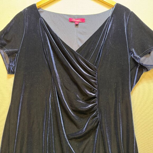Changes By Together Womens Ruched Velvet Midi Dress Size 18 Midnight Blue Party - Picture 5 of 12